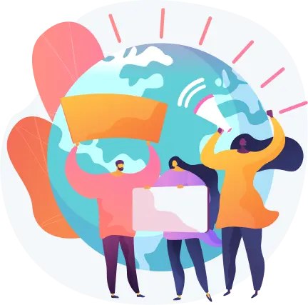 地域社会とグローバルネットワークを表すイラスト